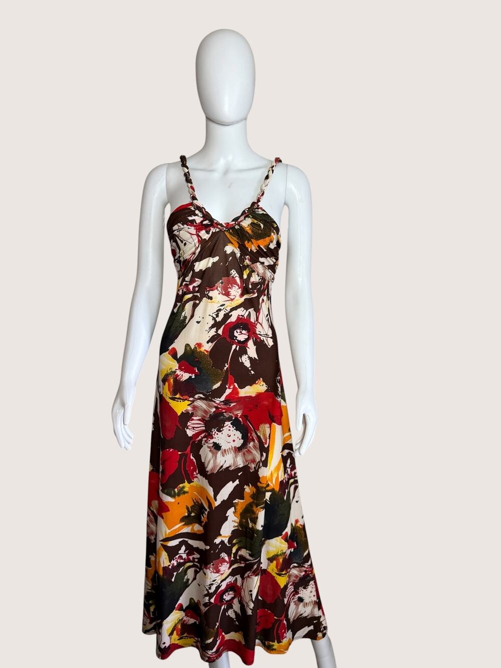 Hypnotized Braided Strap Abstract Print Maxi Dress